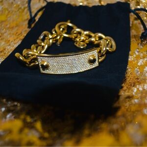 Pre-owned Michael Kors Pave Gold Tone Plaque Toggle Bracelet